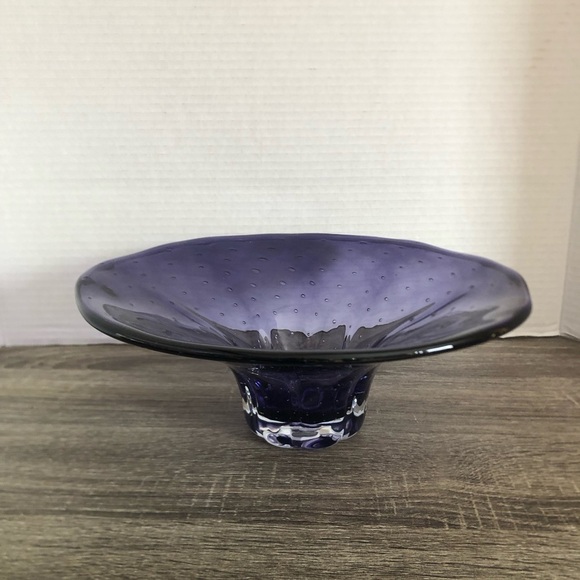 Handblown Purple Art Glass Bowl with Controlled Bubbles - Picture 4 of 16
